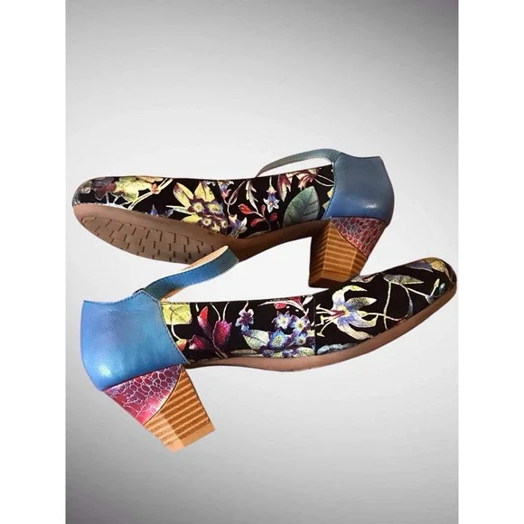 SOCOFY WOMEN'S LEATHER FLORAL MARY JANE STRAP PUMP HEELS SHOES SIZE 41 US 10.5 - Picture 7 of 9